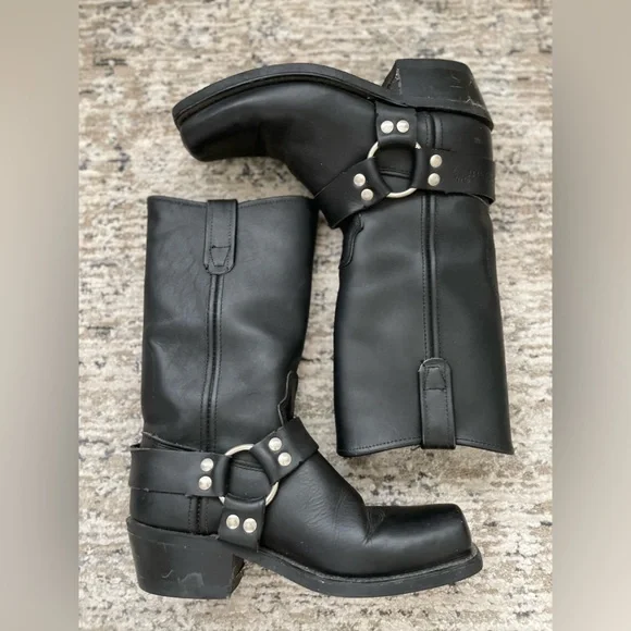 Vtg 80s Biker Boots Harness Moto Made IN USA Leather Maxitred Motorcycle Sz 8.5 - Picture 4 of 15